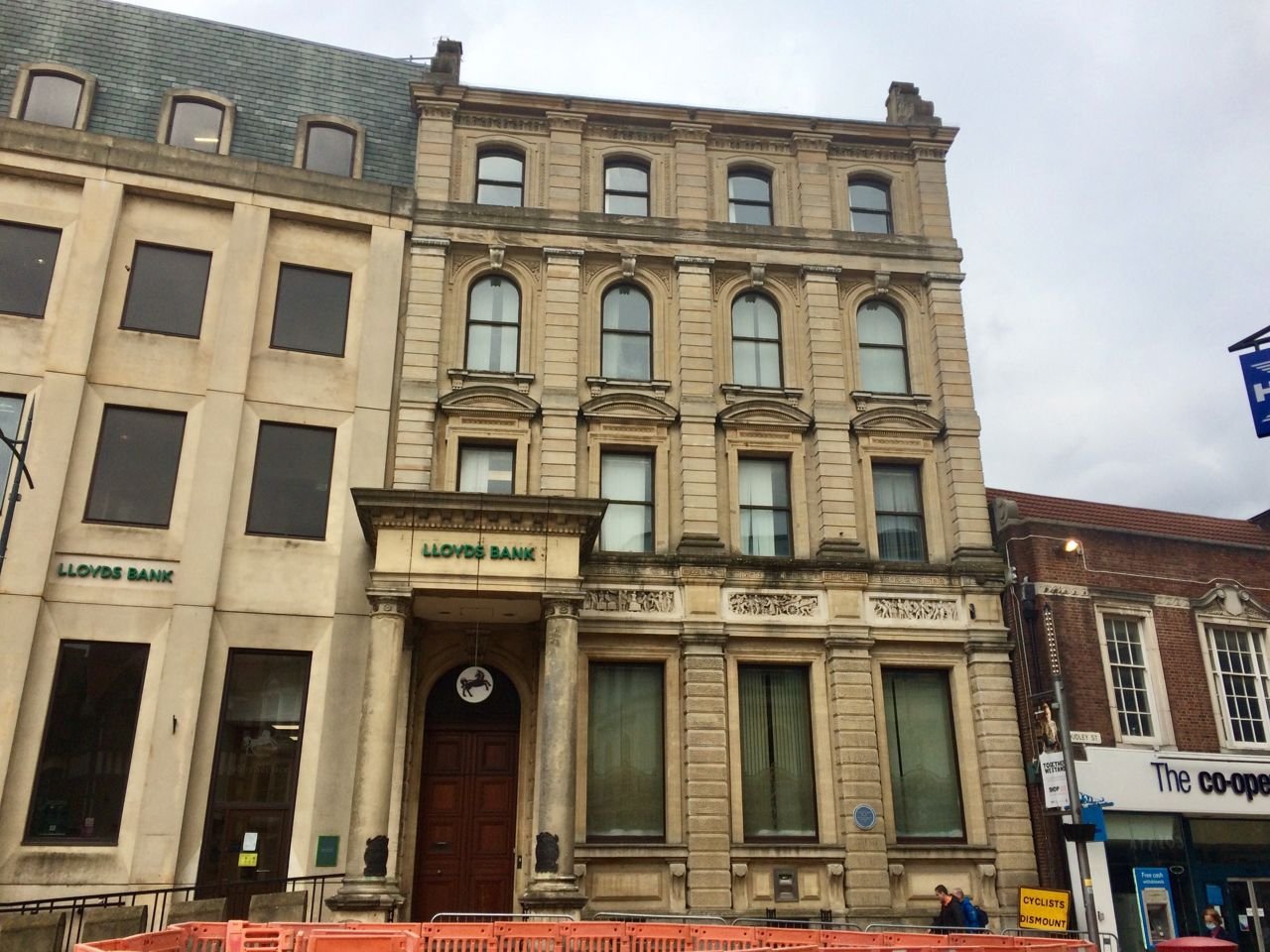 Historic Lloyds Bank building in Queen Square, Wolverhampton